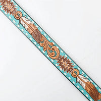 American Darling Women's Tooled Leather Western Belt in turquoise aztec and feathers - women's accessory - alternate view