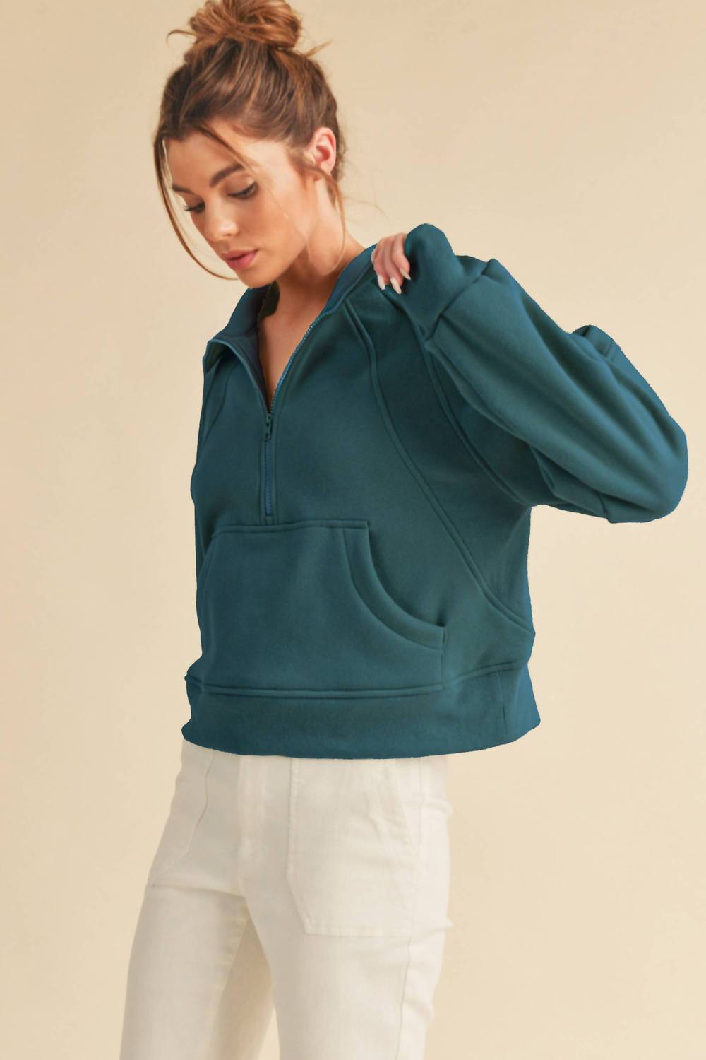 Aemi + Co - Dove Funnel Neck Half Zip Sweatshirt