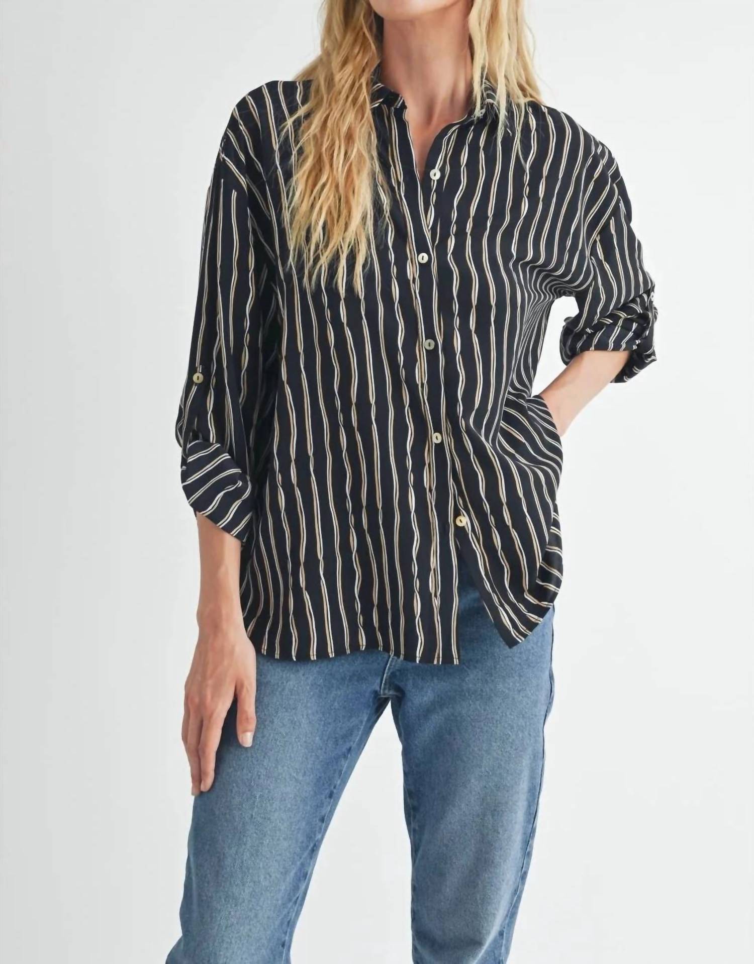 Fun 2 Fun - Kennie Striped Button Down Blouse