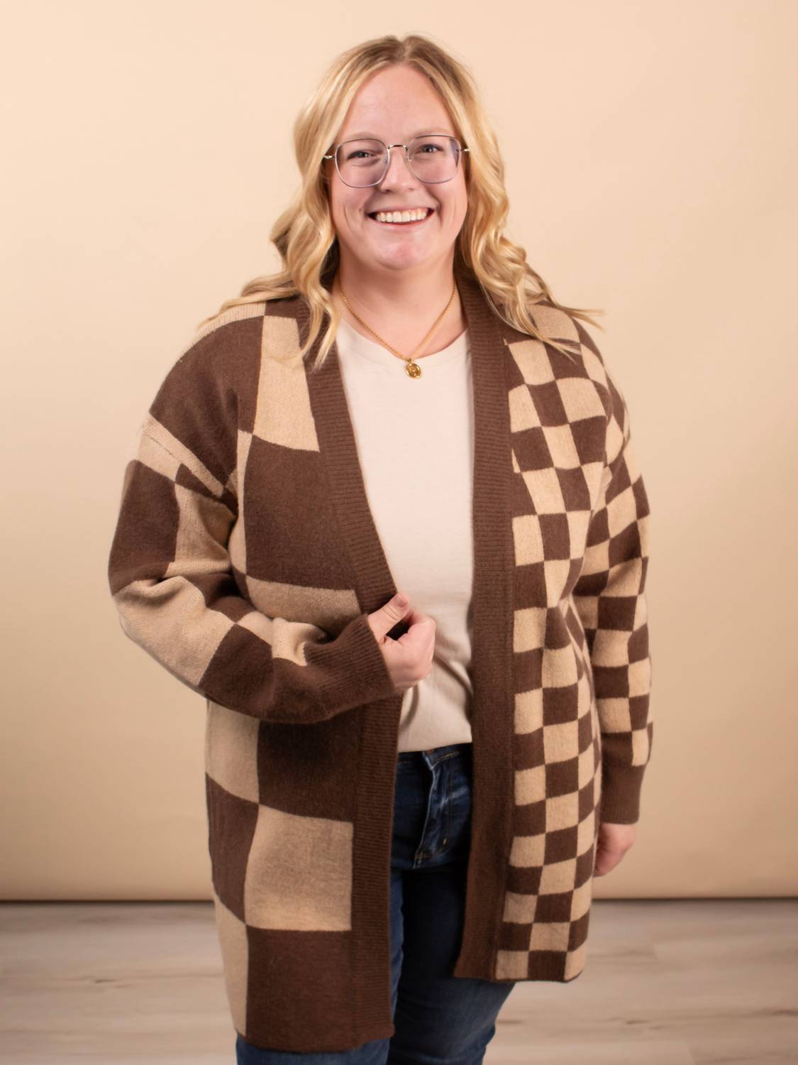 Haptics - Keep It In Check Open Front Cardigan