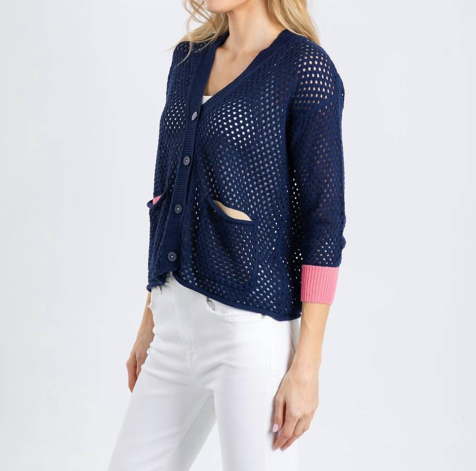 ZAKET & PLOVER Holey Pocket Cardigan in marine - women's cardigan - alternate view