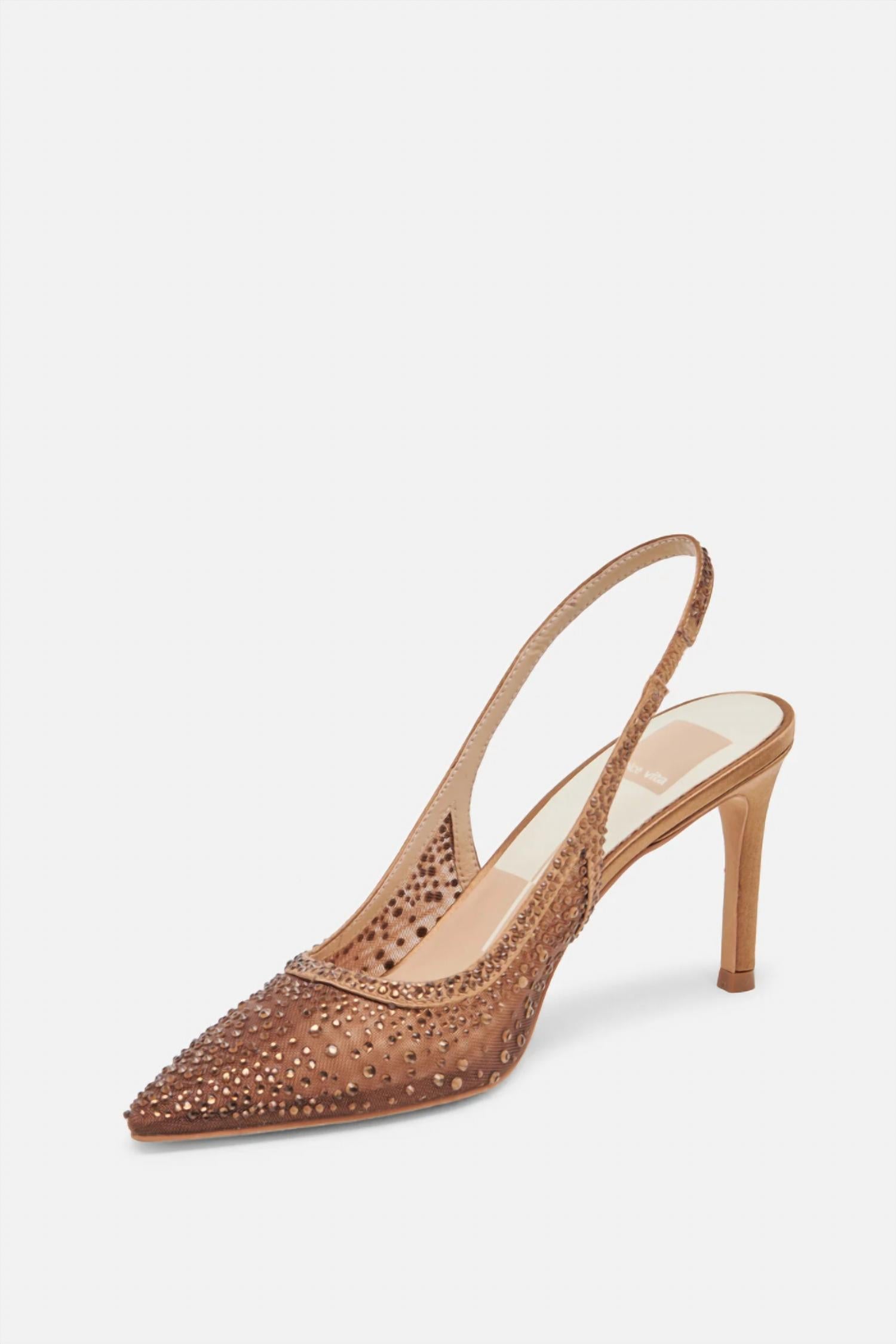 Dolce Vita Women's Kaye Crystal Heels in mid brown mesh - women's heels - alternate view