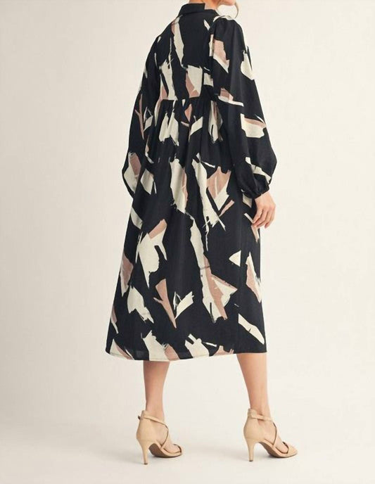Jodifl - Chest Smocking Detail Abstract Print Midi Dress