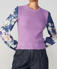 Current Air - Floral Woven Sleeve Sweater