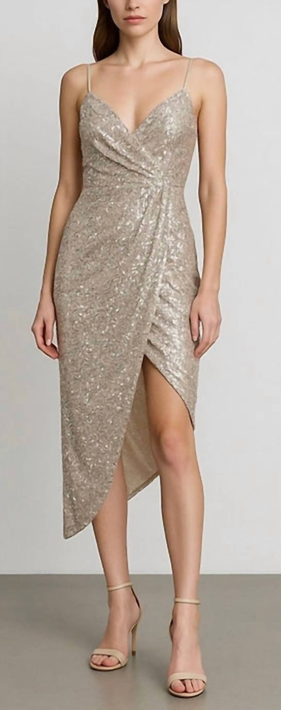 Mac Duggal - Asymmetrical Slit Sequin Dress