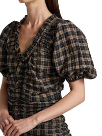 Ganni - Plaid Seersucker Mini Dress