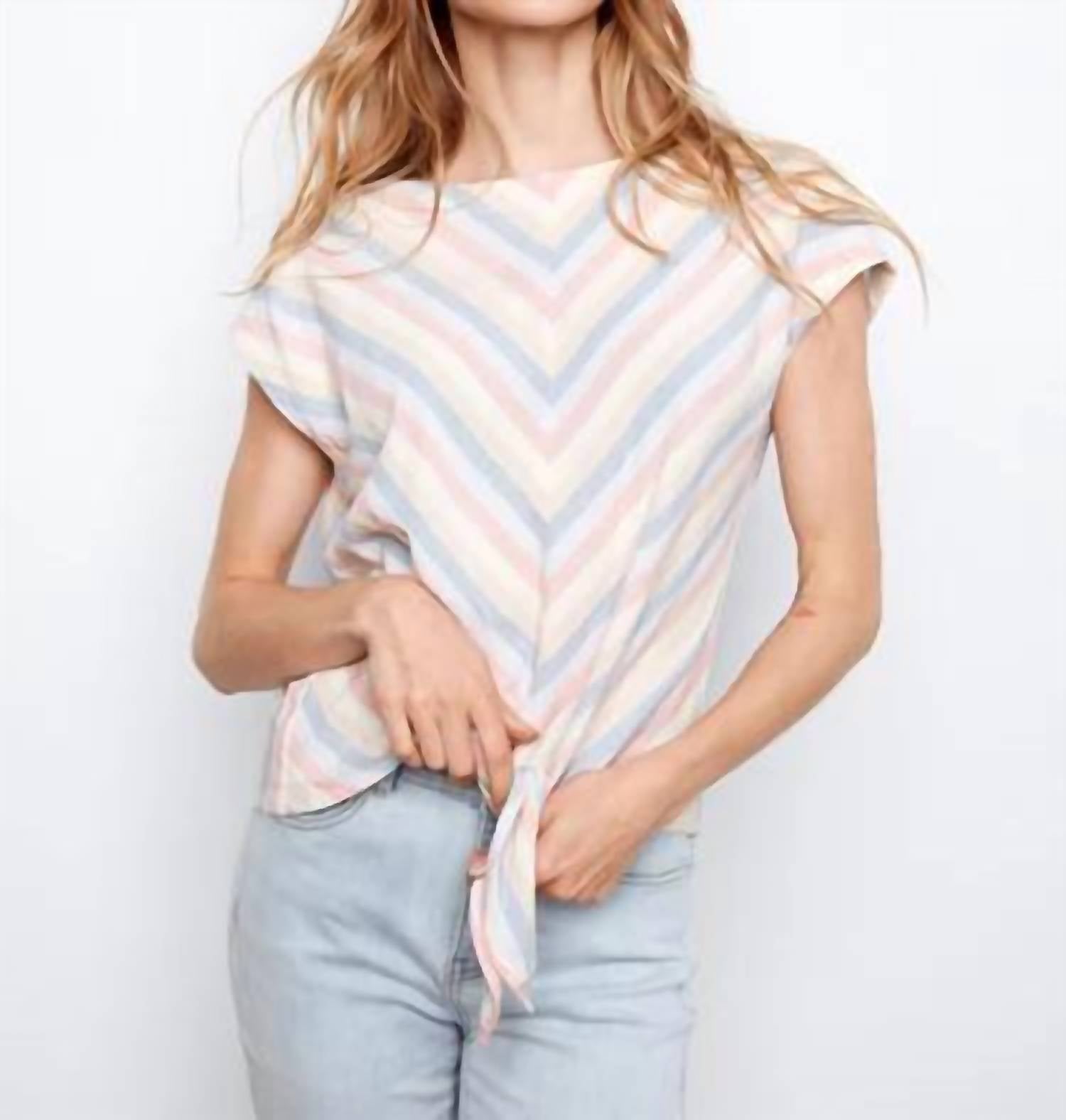 Charlie B - Striped Linen Blend Tie-front Blouse