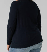 Minnie Rose - Distressed Long Sleeve V-neck Sweater - Plus Size
