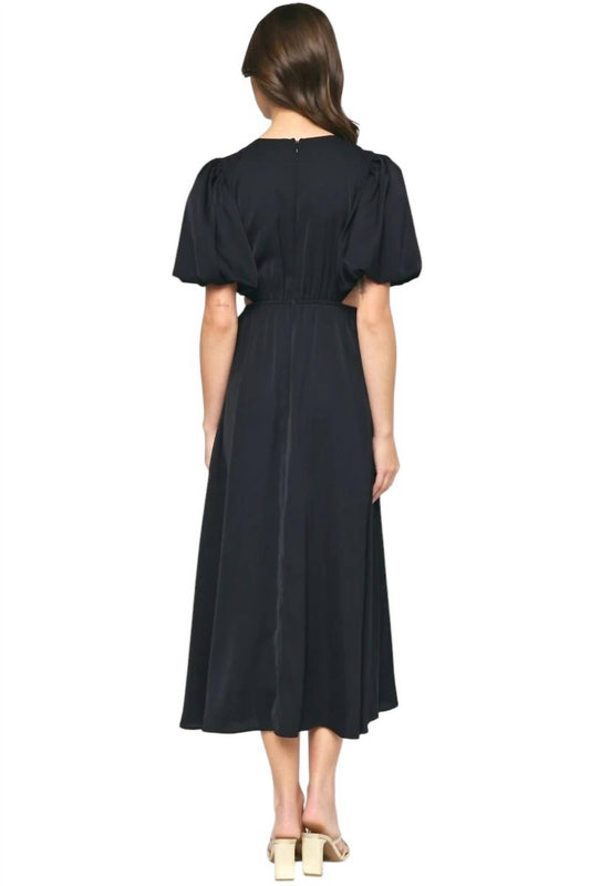 Entro - Sade Sides Cut-Outs Puff Sleeves Maxi Dress