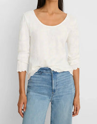 Nic + Zoe - Lace-knit Scoopneck 3/4 Sleeve Tee