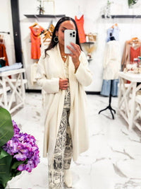 Sadie & Sage Women's Sunday Stroll Open Collar Cardigan in ivory - women's scarf - detail view