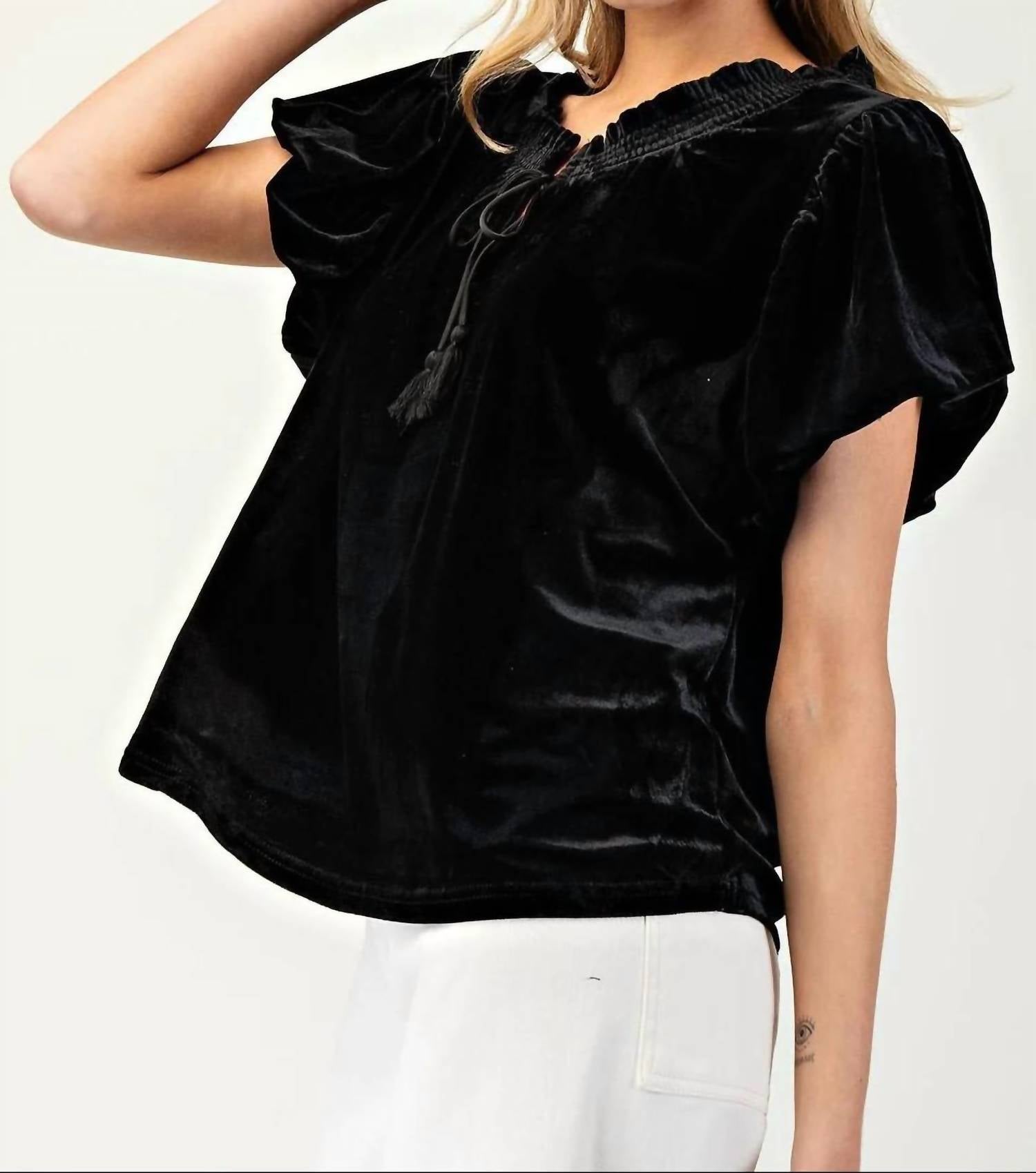 Ee:Some - Velvet Puff Sleeve Top