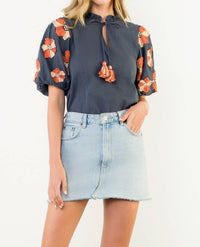 Thml - Puff Sleeve Tassel Tie Top