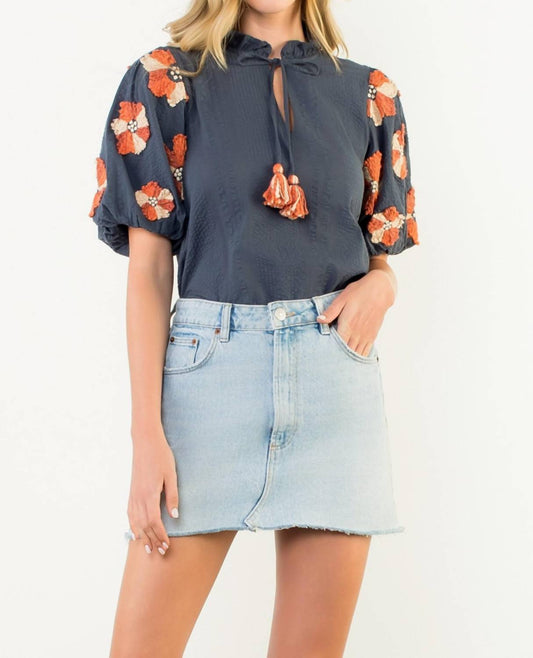 Thml - Puff Sleeve Tassel Tie Top