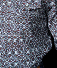 Ferrell The Connor Long Sleeve Snap Shirt in brown - men's long sleeve top - detail view