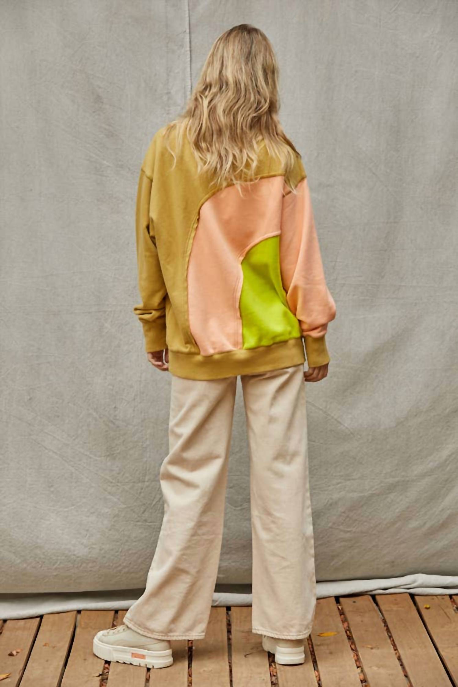 By Together Katie Contrast Color Sweatshirt in multi - women's top - detail view