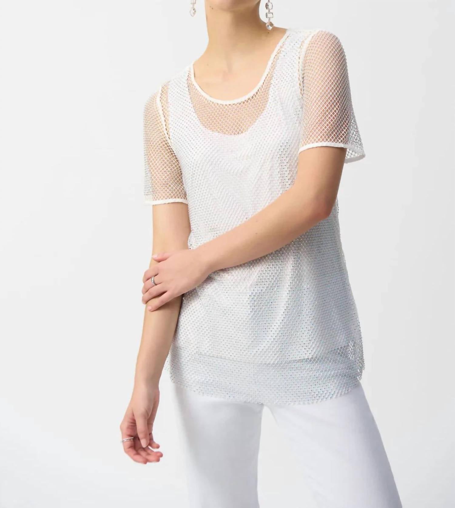 Joseph Ribkoff - Rhinestone Mesh And Camisole Short Sleeve Top