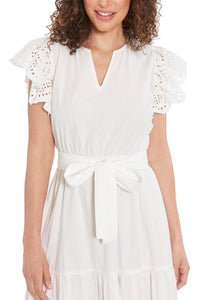 Nicole Miller - Belted Eyelet Sleeve Tiered Dress