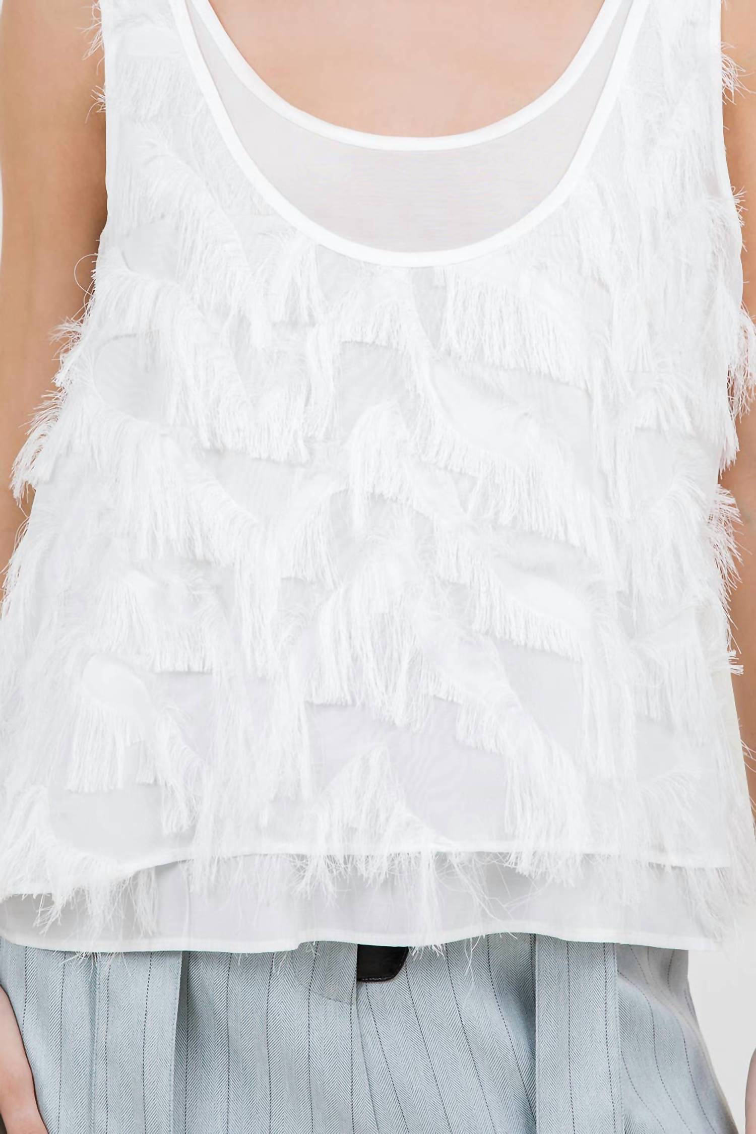 Whiteroom+Cactus - Textured Fringe Double Layer Tank Top