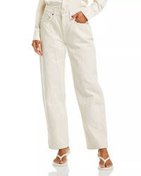 RE/DONE High Rise Engineered Wide Leg Taper Jeans in vintage white - women's jeans