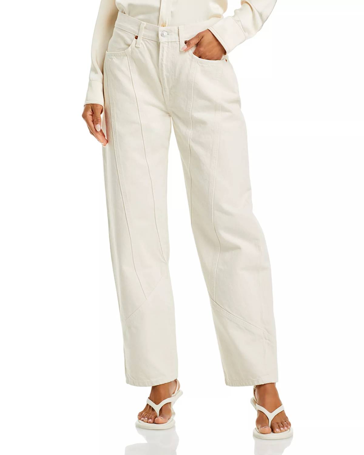 RE/DONE High Rise Engineered Wide Leg Taper Jeans in vintage white - women's jeans