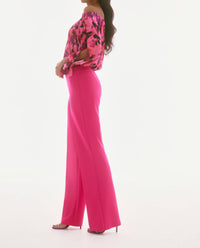 Joseph Ribkoff Senna Satin Floral Print Off Shoulder Top in pink purple black - women's blouse - alternate view