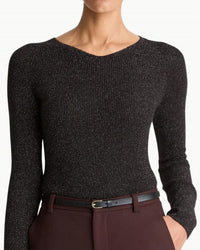 Vince - Metallic Ribbed High V-neck Sweater