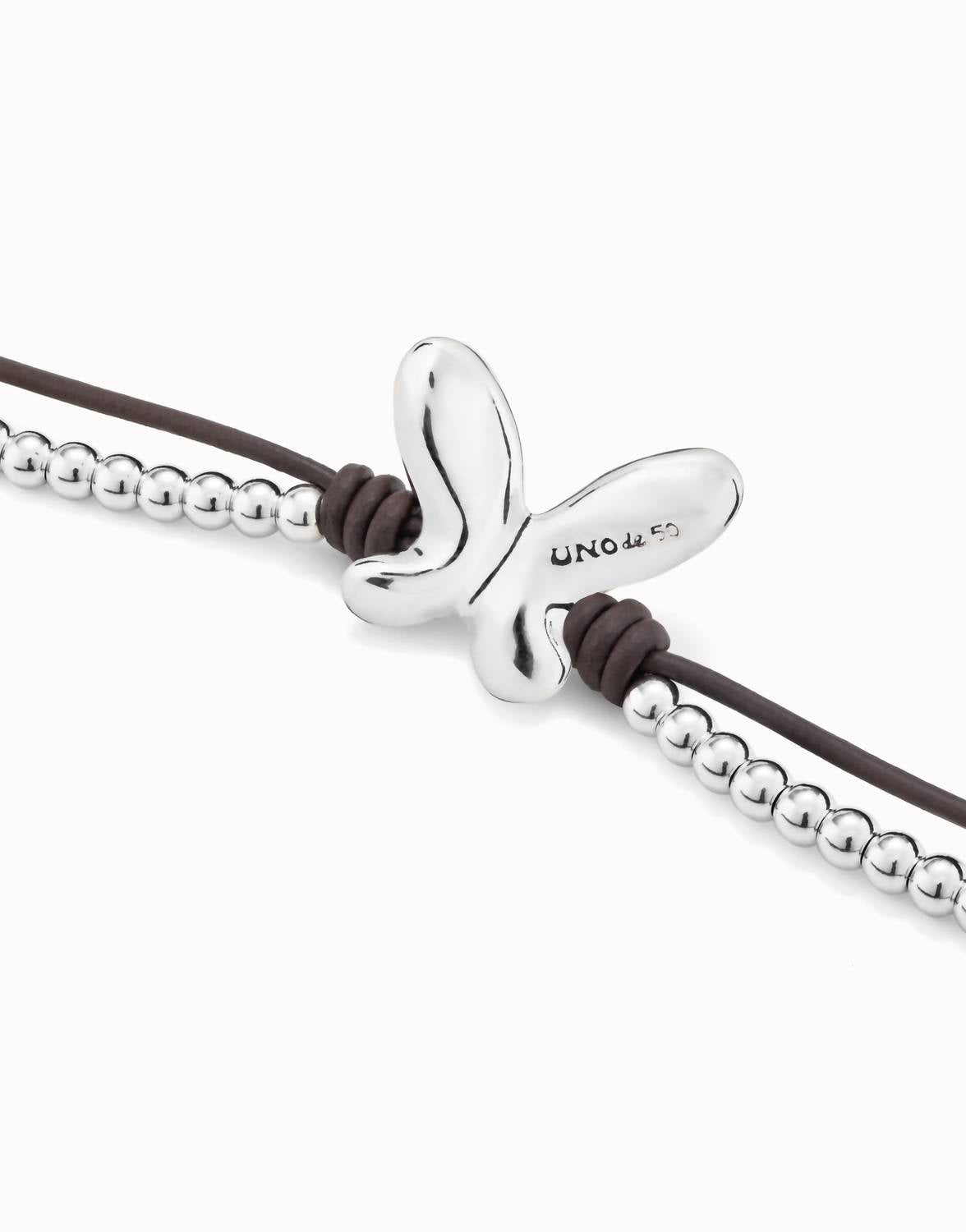 Unode50 - Leather Bracelet With Beads And Butterfly