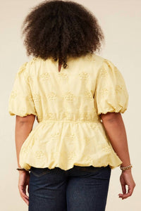 Hayden La - Lydia Crochet Eyelet Bubble Peplum Top