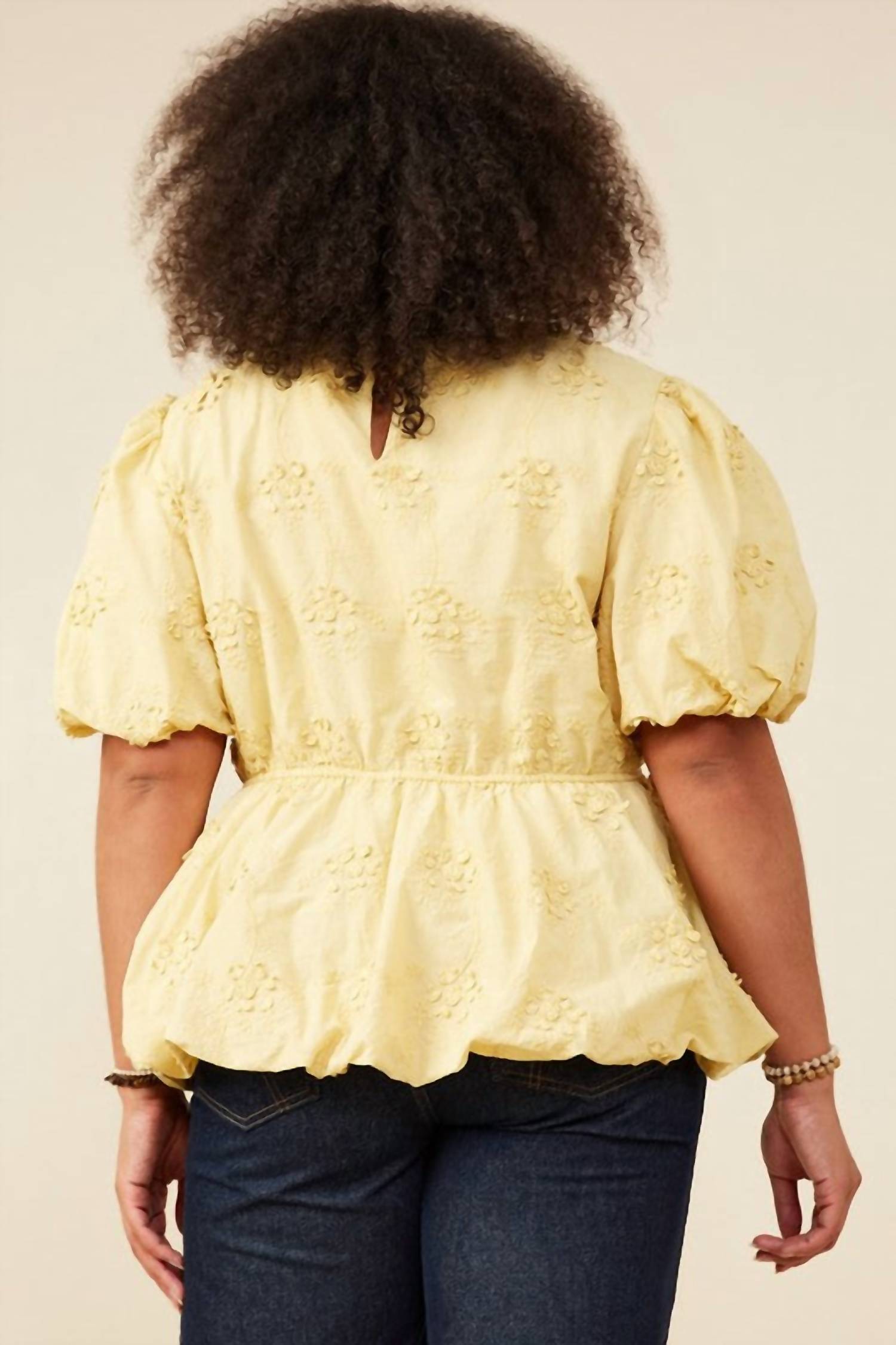 Hayden La - Lydia Crochet Eyelet Bubble Peplum Top
