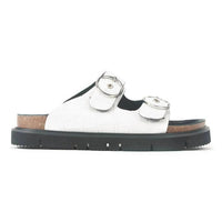 All Black - Women's Circle Buckle Lowform Sandal