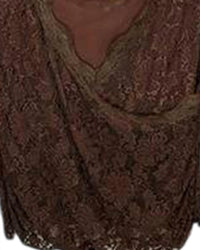 Central Falls Co. Women Floral Lace Wrap Blouse in chocolate - women's blouse - detail view