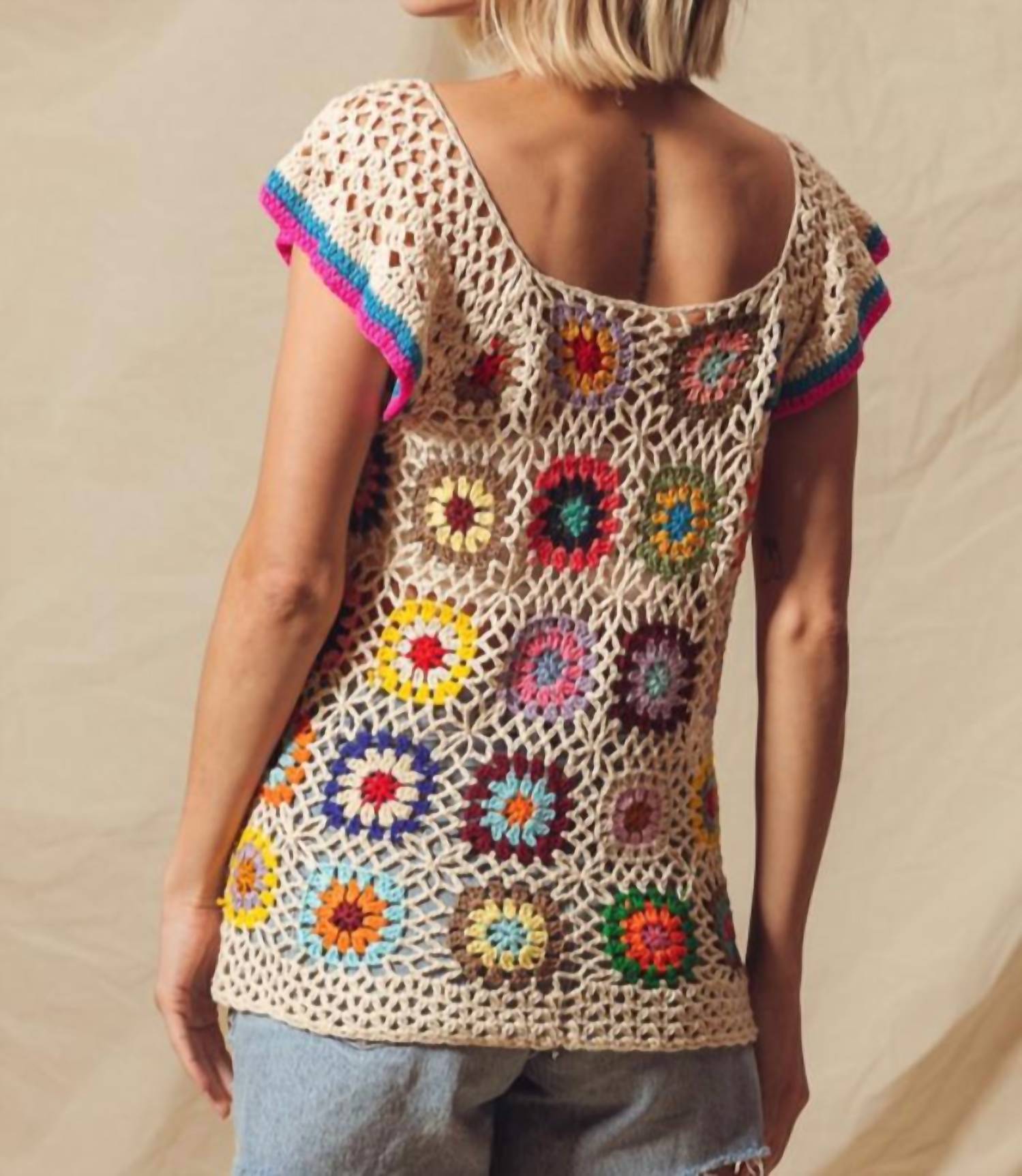 So Me - GRANNY SQUARE CROCHET TOP WITH FLUTTER SLEEVES