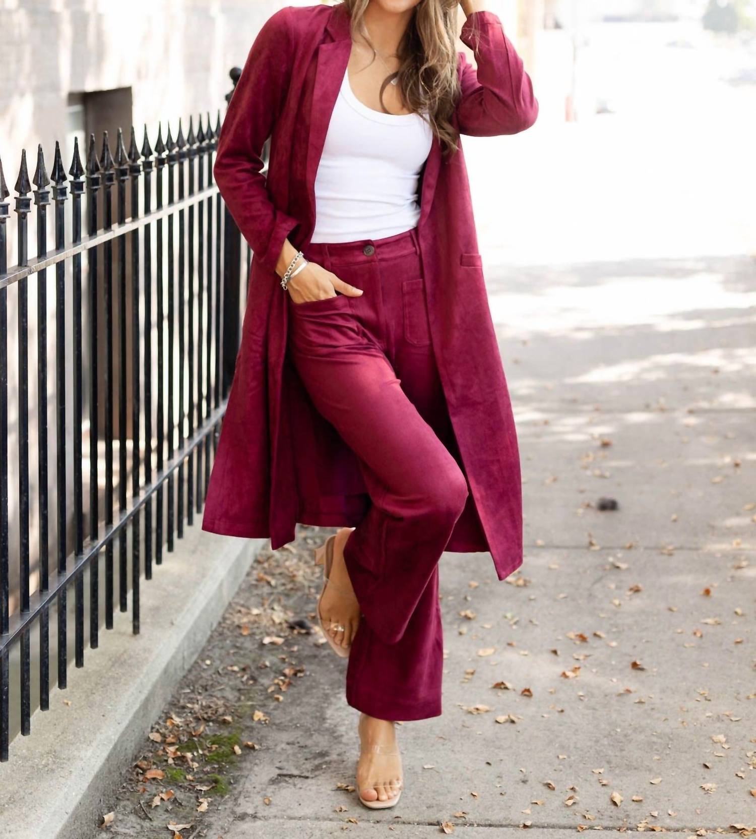 Skies Are Blue - Faux Suede Wide Legged Pants