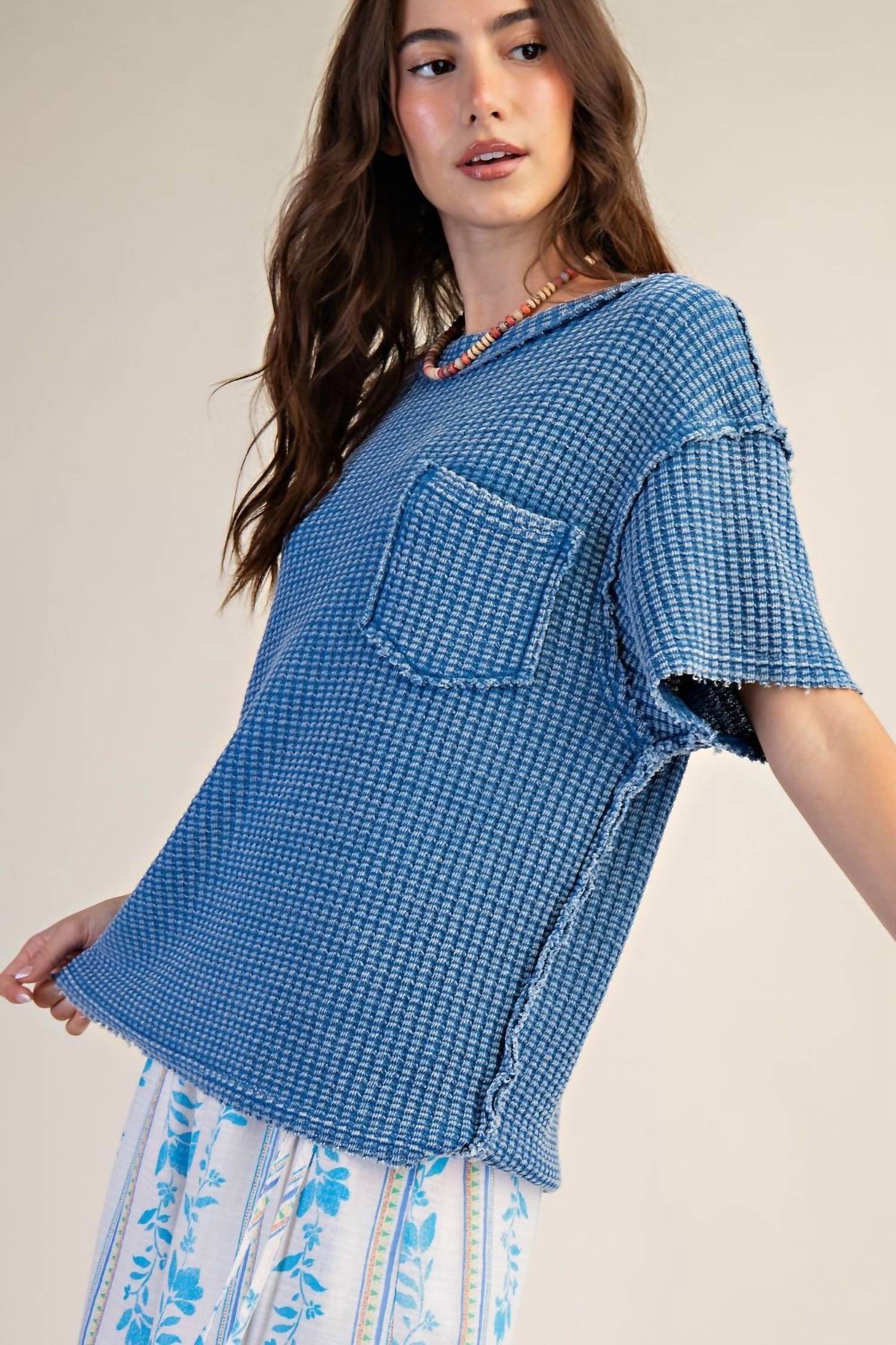 Easel - Short Sleeve Waffle Knit Top