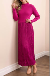 Tribal - Long Sleeve Twofer Maxi Dress With Lining