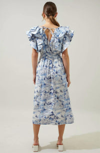 Sugarlips - Francine Toile Sky Ruffle Tiered Midi Dress