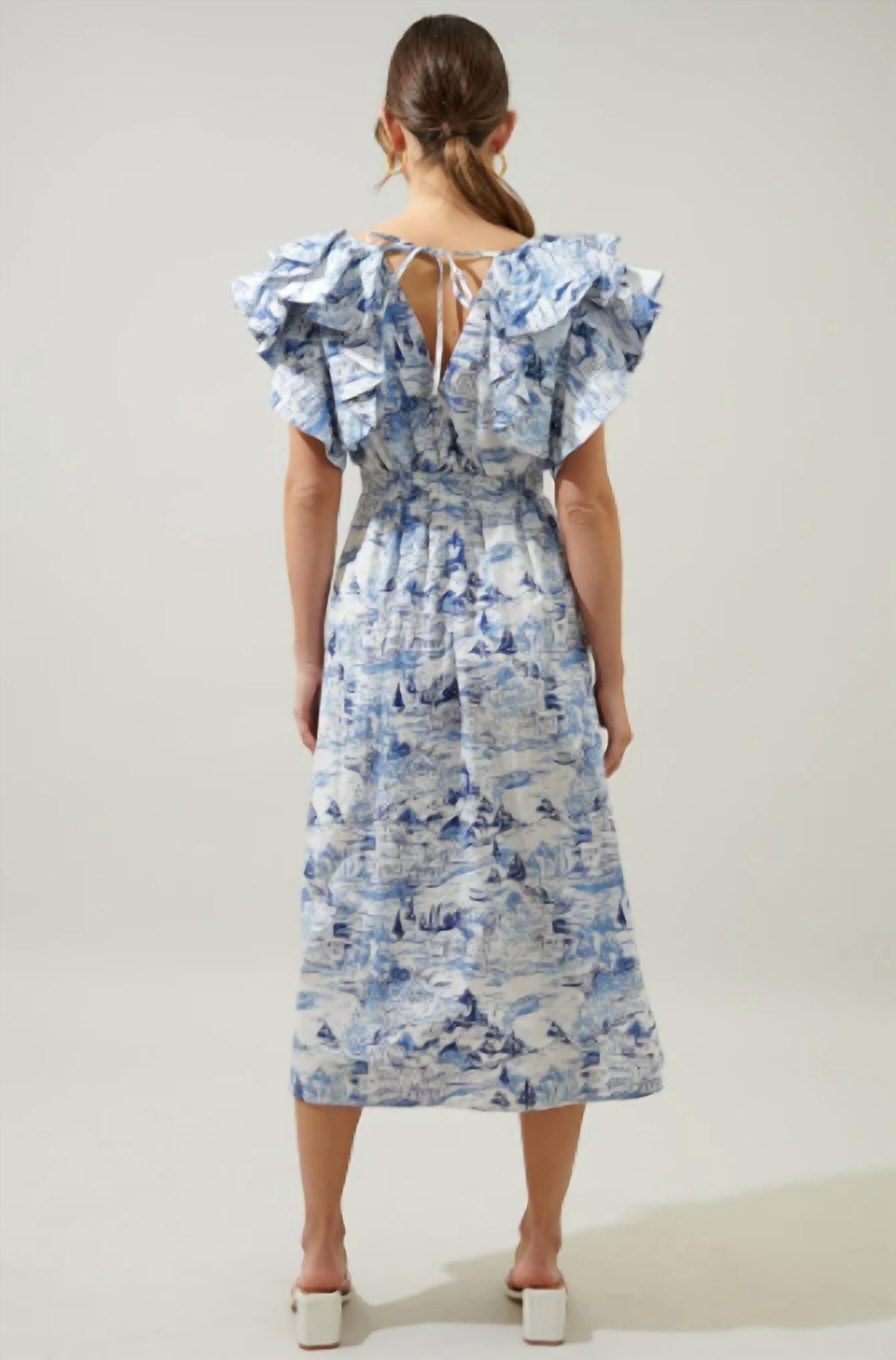 Sugarlips - Francine Toile Sky Ruffle Tiered Midi Dress