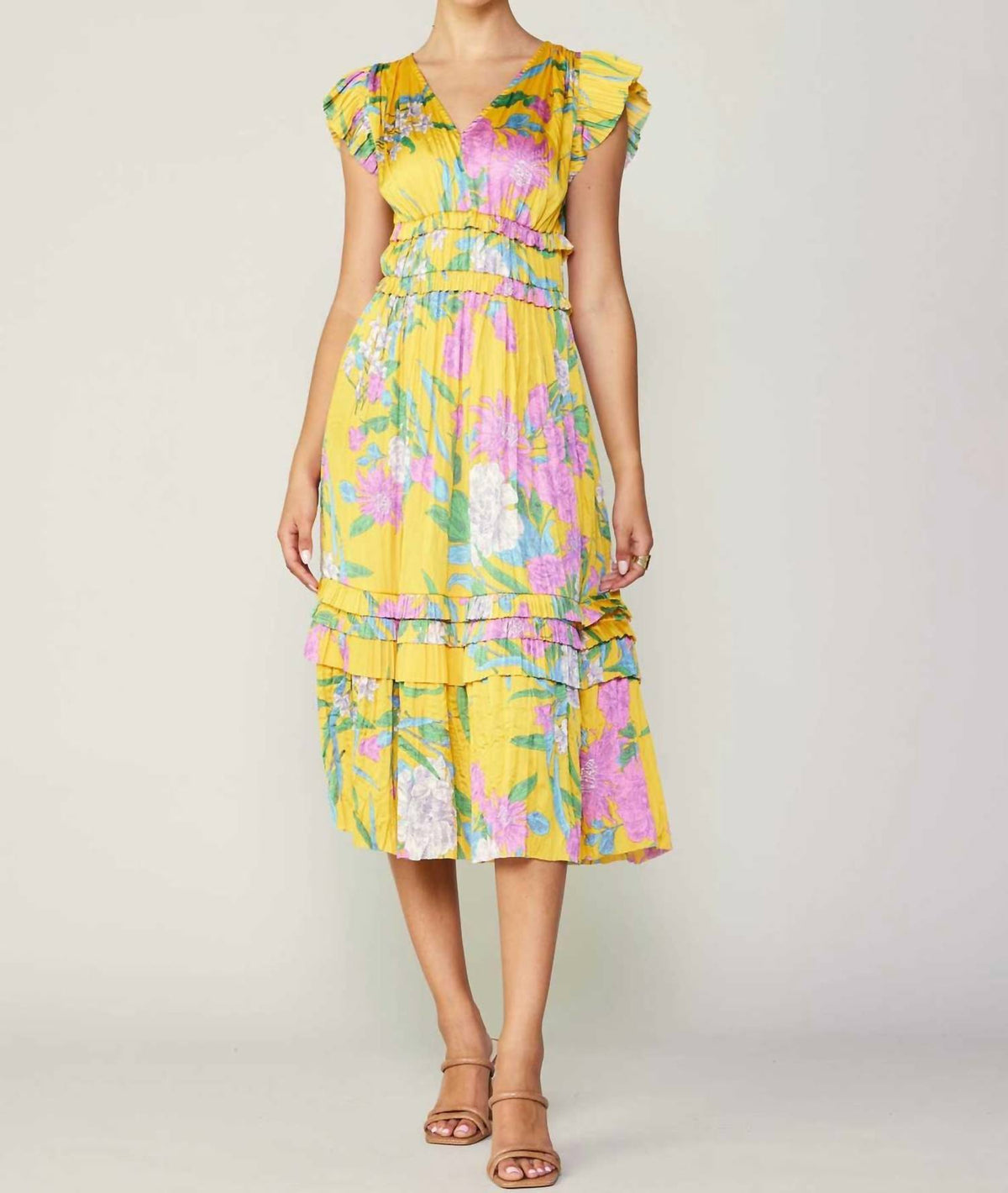 Current Air - Floral Print Pleated Midi Dress