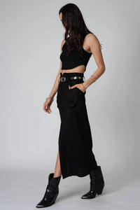 Stillwater - Stretch Linen Cargo Knotch Waist Maxi Skirt