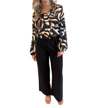 BUCKETLIST Eli Collared Button Down Top in black brown - women's shirt - detail view