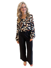 BUCKETLIST Eli Collared Button Down Top in black brown - women's shirt - alternate view