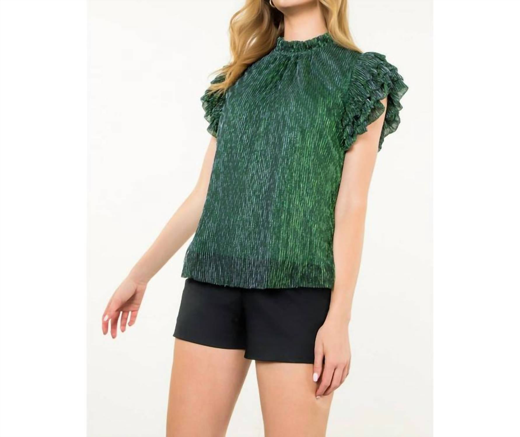 THML Flutter Sleeve Top in green - women's blouse - alternate view