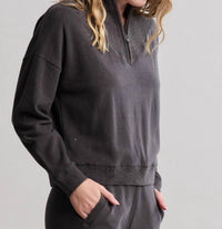 BAREFOOT DREAMS Brushed Fleece With Cozychic Ultra Lite Rib Half Zip Pullover in carbon - women's top - detail view