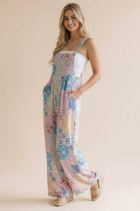 Haptics - Floral Patchwork Wide Leg Bib Jumpsuit