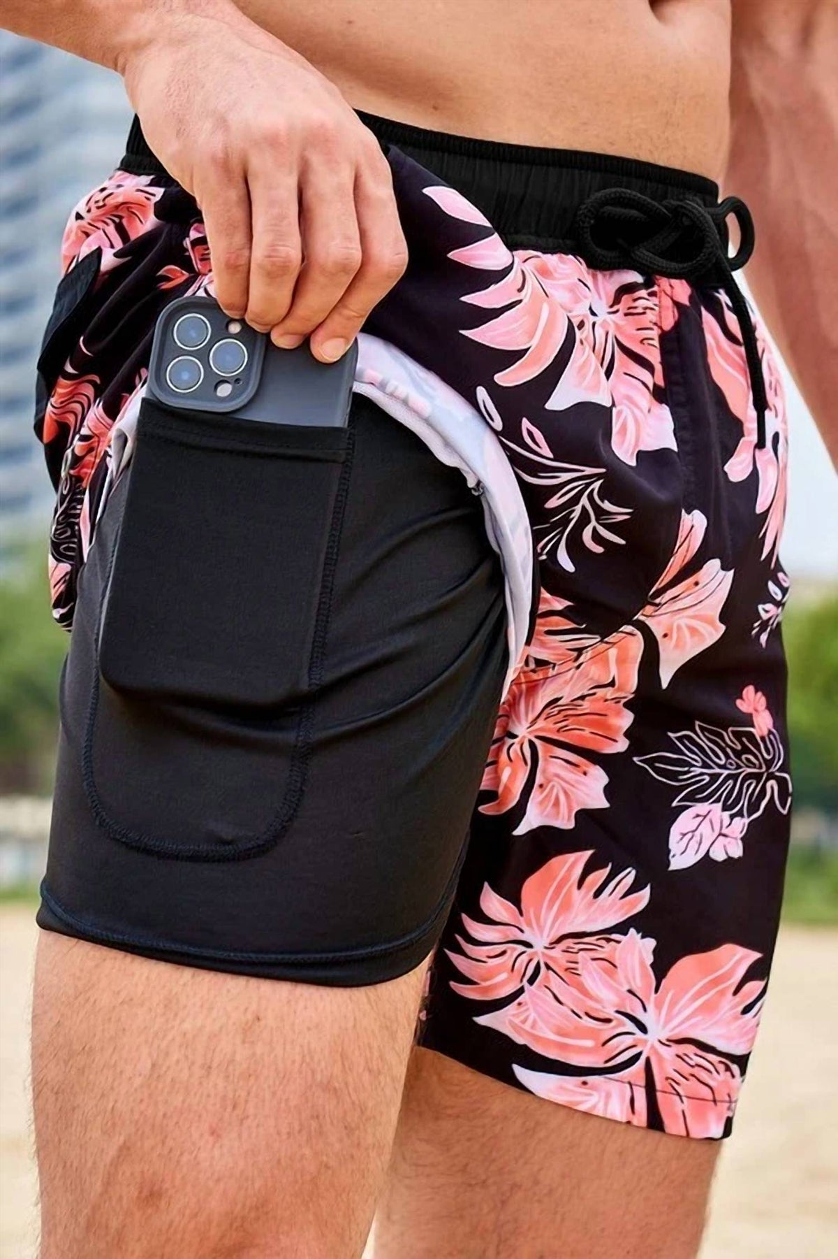 Marina Threads - Coral Floral Swim Trunks