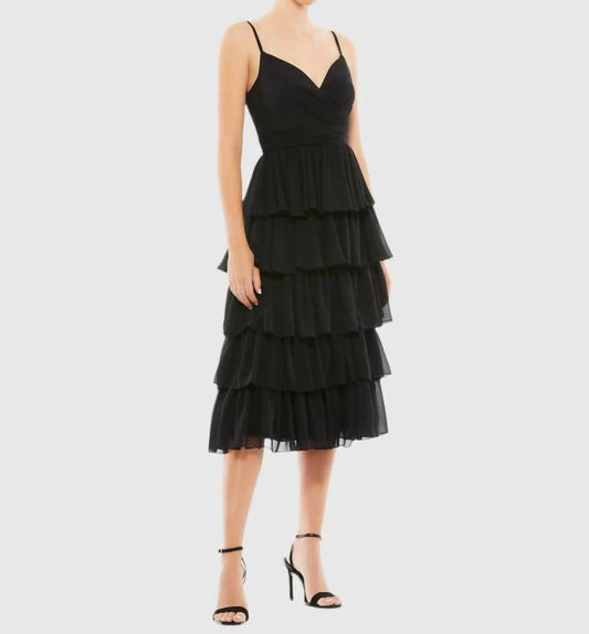 Mac Duggal - Ruffle Layered V-neck Midi Dress