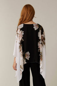 Joseph Ribkoff Cape Sleeve Top in black white and floral - women's blouse - detail view