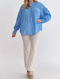 Entro - Sara Curve Pleated Detail Button Up Blouse