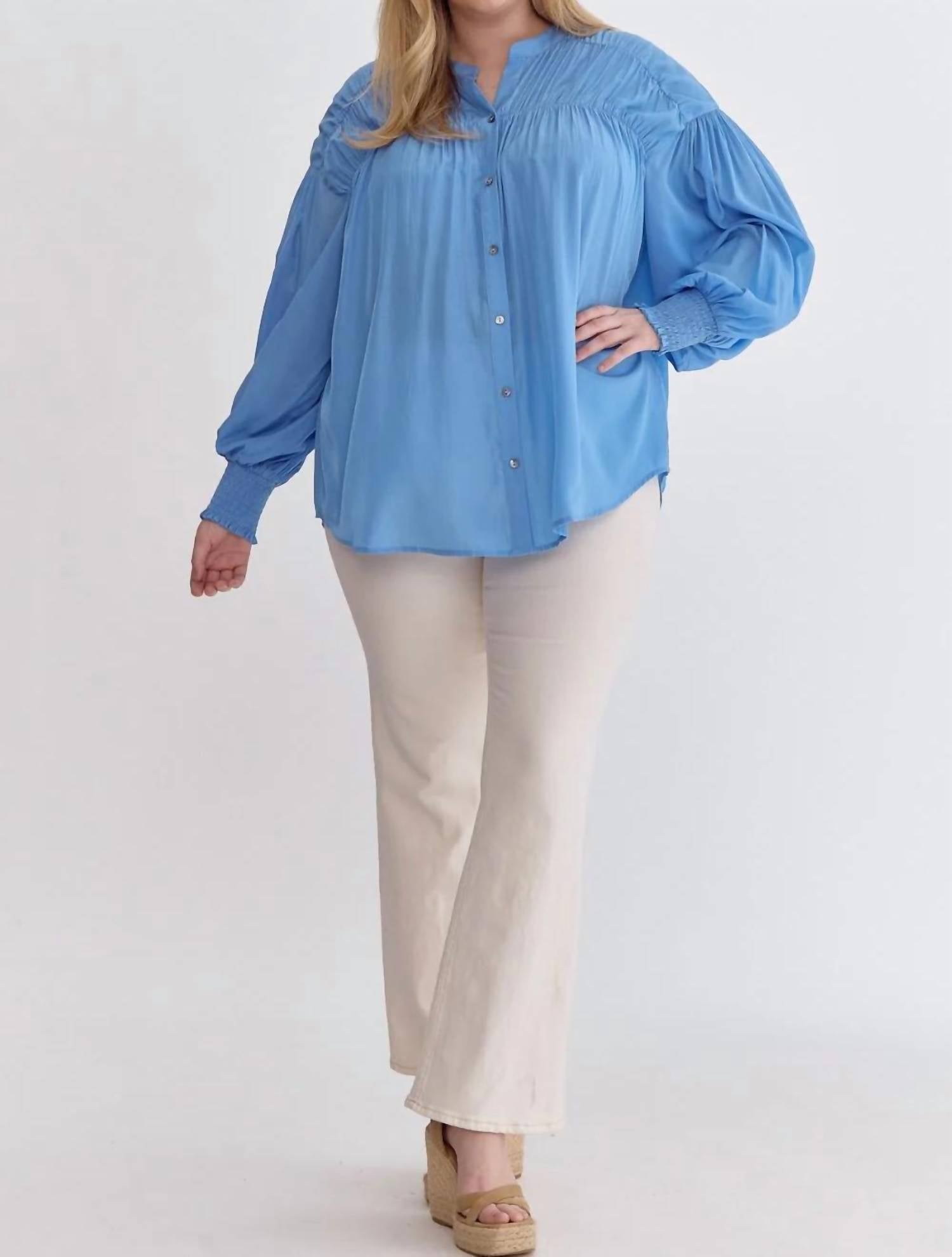 Entro - Sara Curve Pleated Detail Button Up Blouse